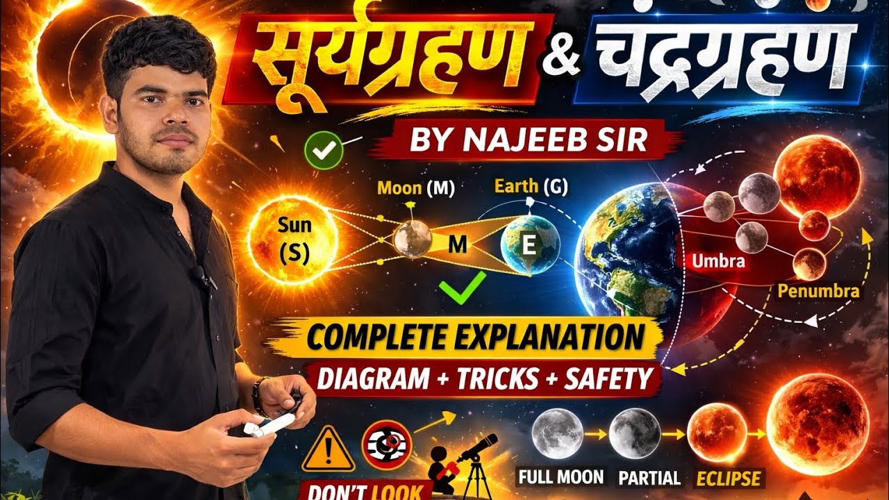 सूर्यग्रहण और चंद्रग्रहण पूरा अध्याय | Complete Explanation + Diagram + Tricks | By Najeeb Sir 