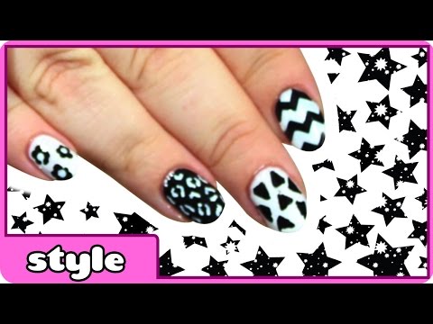 Nail Art Tutorial | Black and White Nail Art Design | Monochrome Nails by Hooplakidz Style