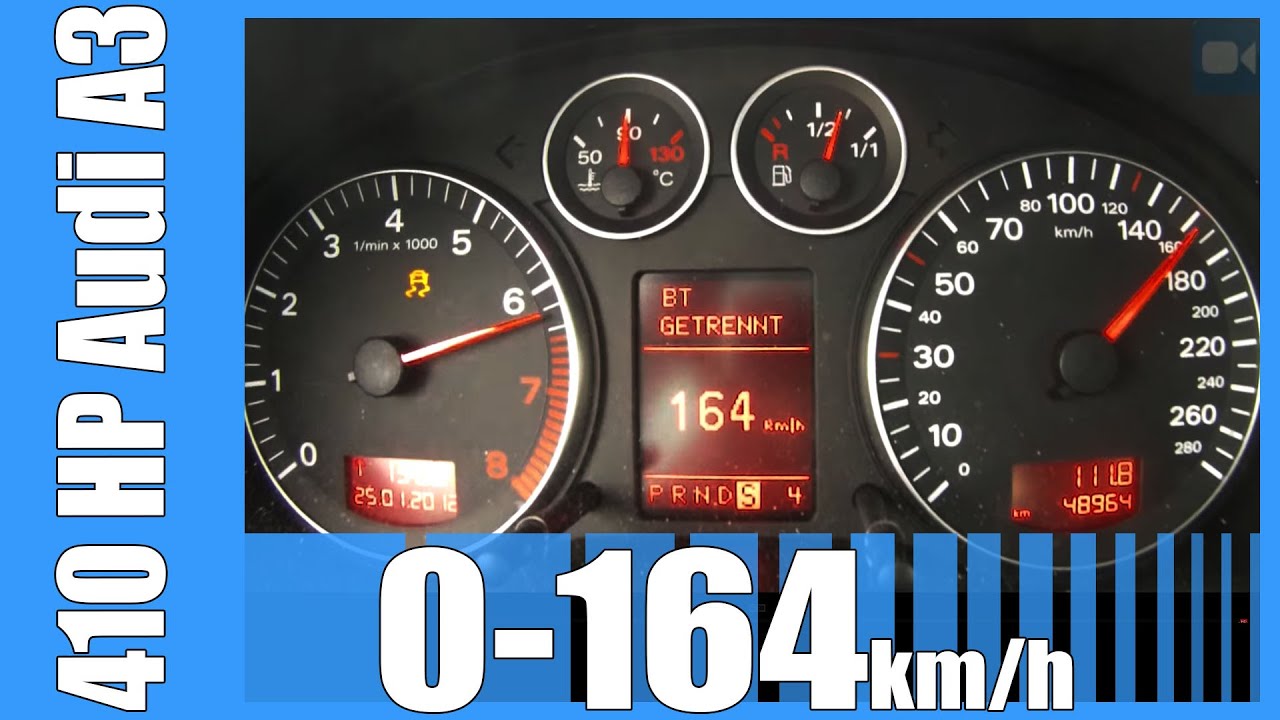 410 HP Audi A3 3.2 SUPERCHARGED 0-164 km/h Launch Control VERY FAST ...