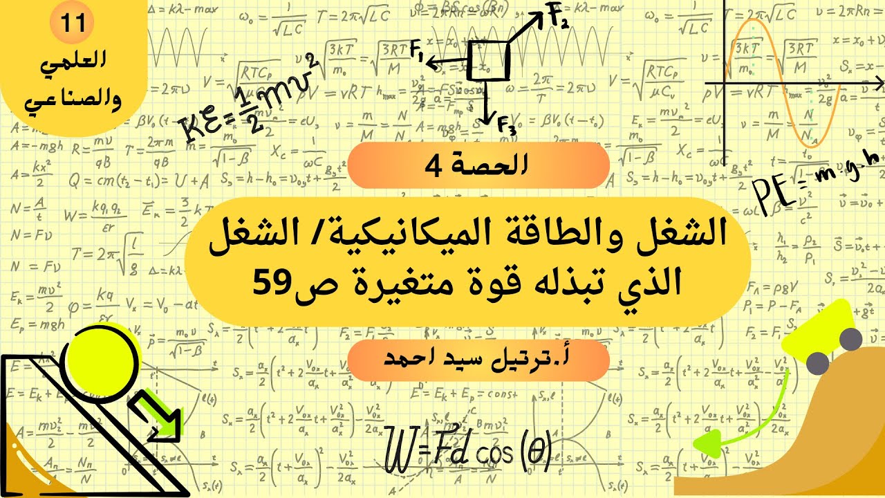 حصة ٤: الشغل الذي تبذله قوة متغيرة، فيزياء حادي عشر علمي وصناعي