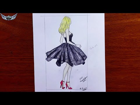 Güzel kız çizimleri - karakalem elbiseli kız resimleri