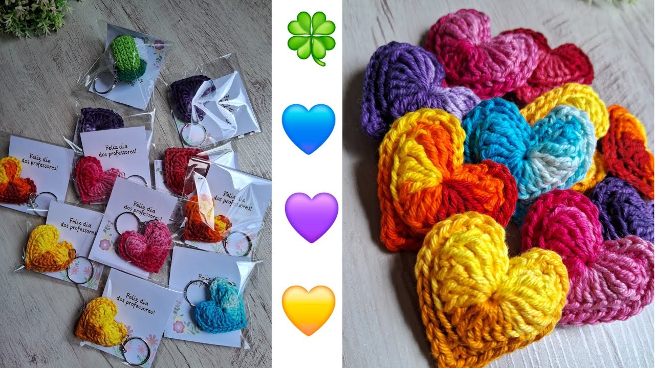 Mostrando uma mini produção por aqui  de chaveiros de coração + bate papo 🥰🧶🍀🫶🧡💙💜💛🩷❤️