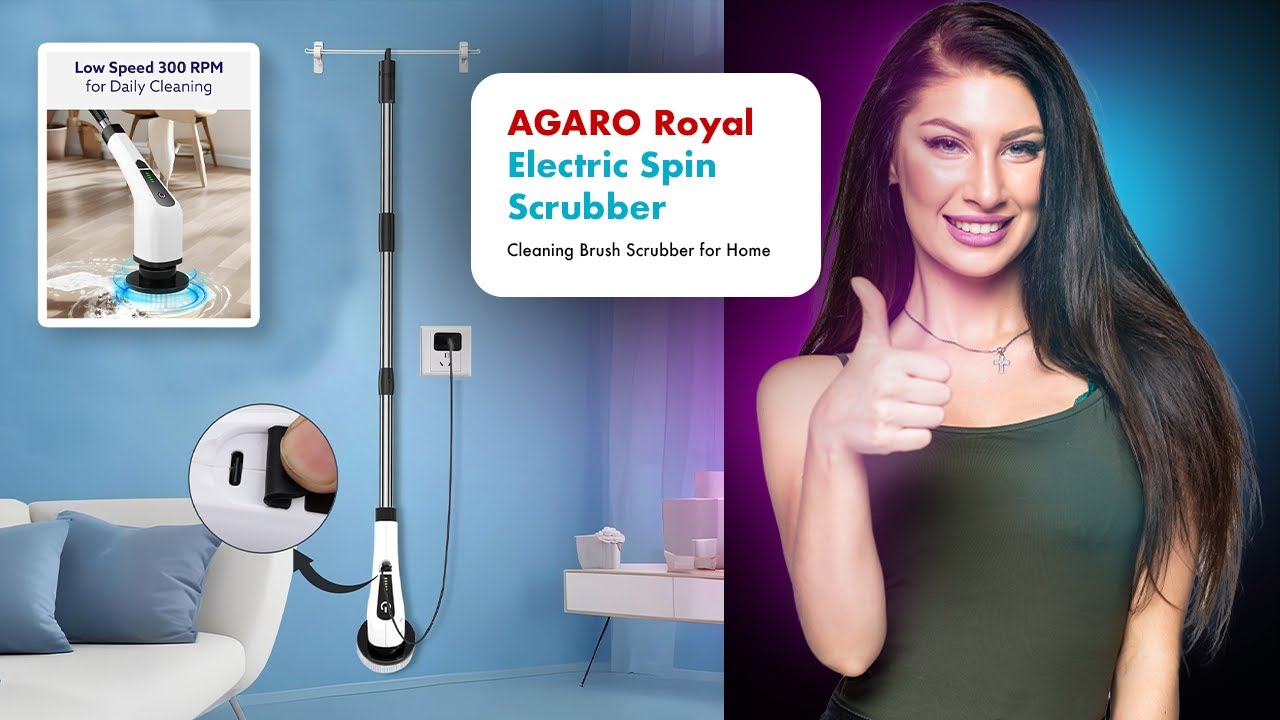 AGARO Royal Electric Spin Scrubber, Cleaning Brush Scrubber for Home,  8 Replaceable Brushes