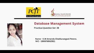 DBMS Question Session Task No 28 | 1st Year | Semester 01 | Java Institute.