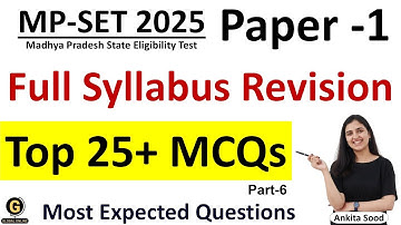 Most Expected MCQs | MP SET 2025 Paper 1 |Important Questions for Madhya Pradesh SET Paper 1