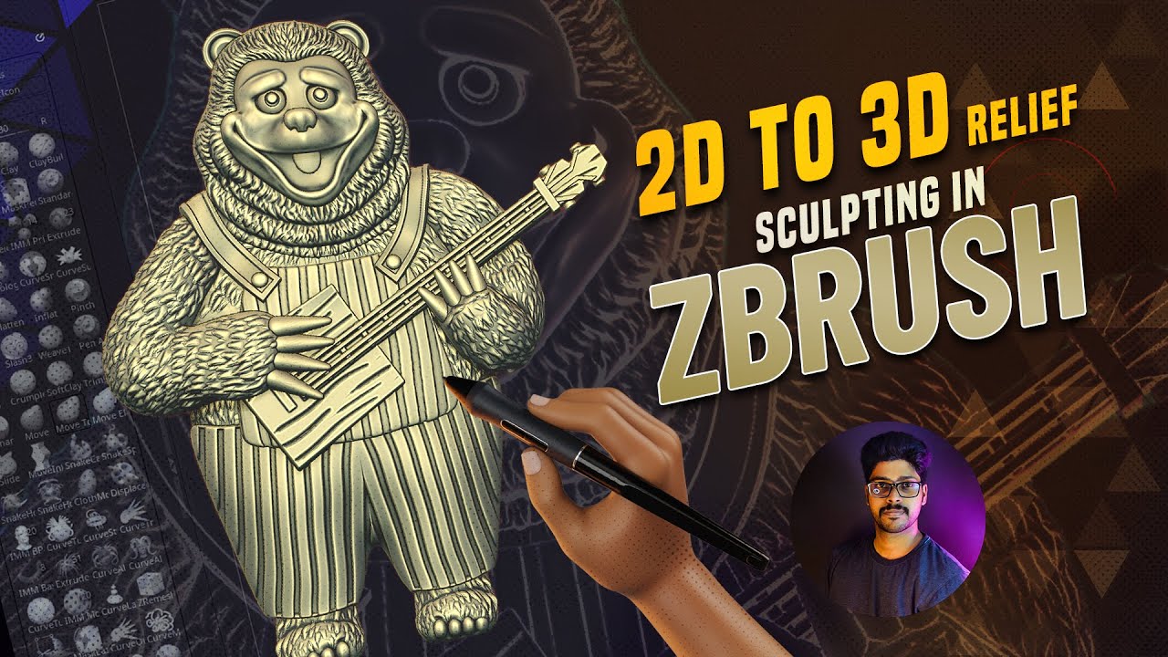 2D Image to 3D PENDANT RELIEF Live Sculpting Video in ZBRUSH TUTORIAL ...