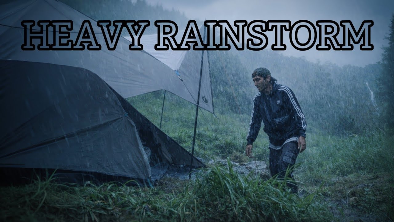 SOLO CAMPING HEAVY RAIN AND THUNDERSTORMS - RELAXING CAMPING IN THE ...