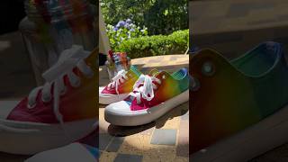 How to make rainbow shoes with sharpie #tiedyeshoediy #rainbowshoecraft #pridecraft #sharpieshoe