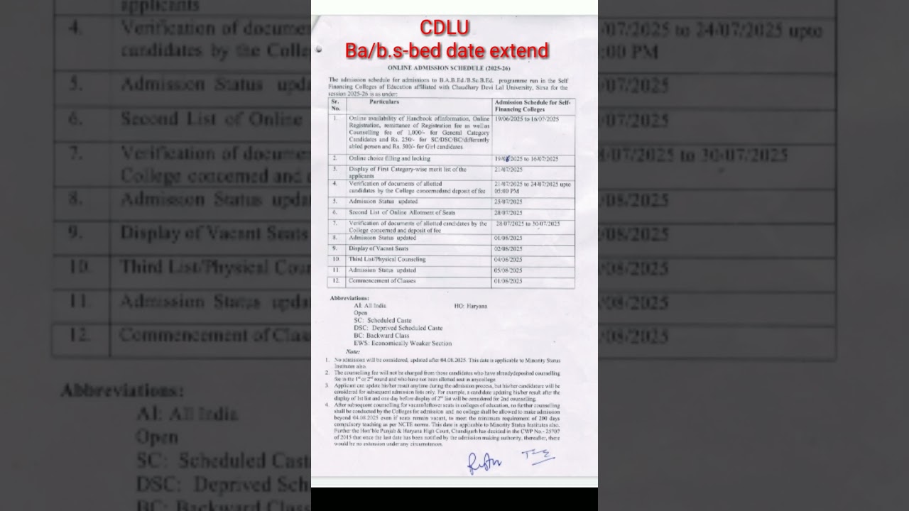 Cdlu ba bed bsc bed admission 2025-2026 date extended