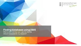 Finding relevant databases using DBIS (Effectively searching for literature, Part 7)