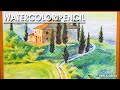 Watercolor Pencil Landscape : An Italian Tuscany Countryside Drawing
