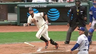 LAD@SF: Belt ties the game with a two-run shot