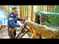 SPRING has come to our BUSHCRAFT CAMP | table for LOG HOUSE | PORK grilled with potatoes | ASMR | 4K