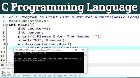 C program to print First N natural numbers using while loop#cprogramminglanguage.