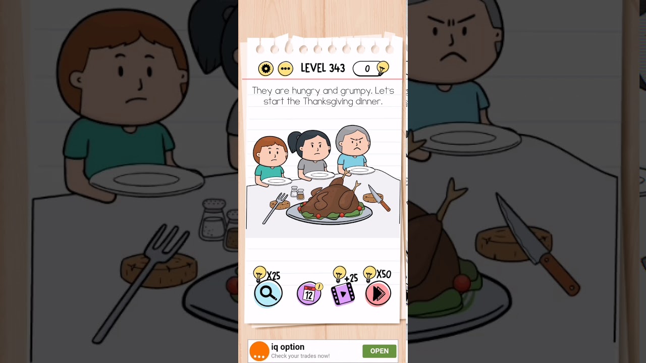 Brain test Level 343  They are Hungry & Grumpy Lets start Thanksgiving Dinner Walkthrough Solution