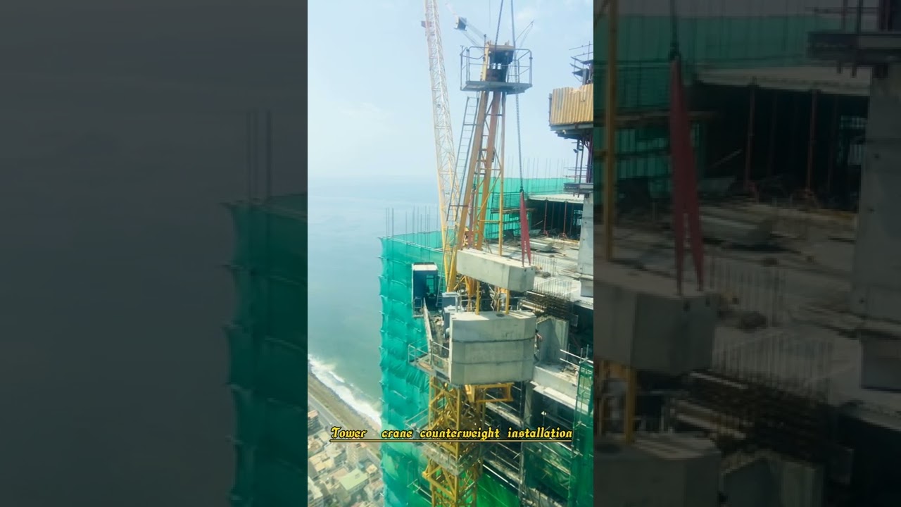 Tower crane counterweight installation 🏗