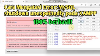 How to Resolve Error: MySQL shutdown unexpectedly on XAMPP