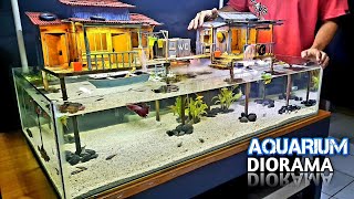 Küçük Balık-Akvaryum Süslemeleri İçin Yüzen Köy Diorama Akvaryumu Yaratın