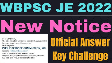 #wbpsc New Notice📌 | Wbpsc JE 2022 Official Answer Key Challenge/Objection/Response New Date 🤔