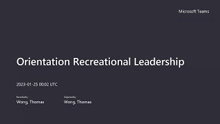 Orientation Recreational Leadership