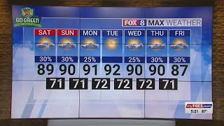 30 chance of rain Saturday high of 89