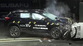 スバル、衝突試験を公開　歩行者保護エアバッグ試験も公開