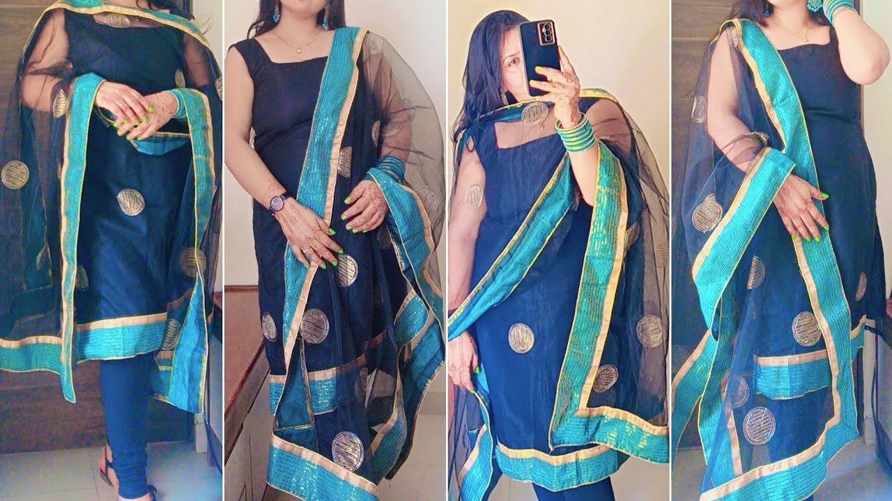 stylish dress cutting and stitching/how to reuse old saree/how to create dress from heavy saree