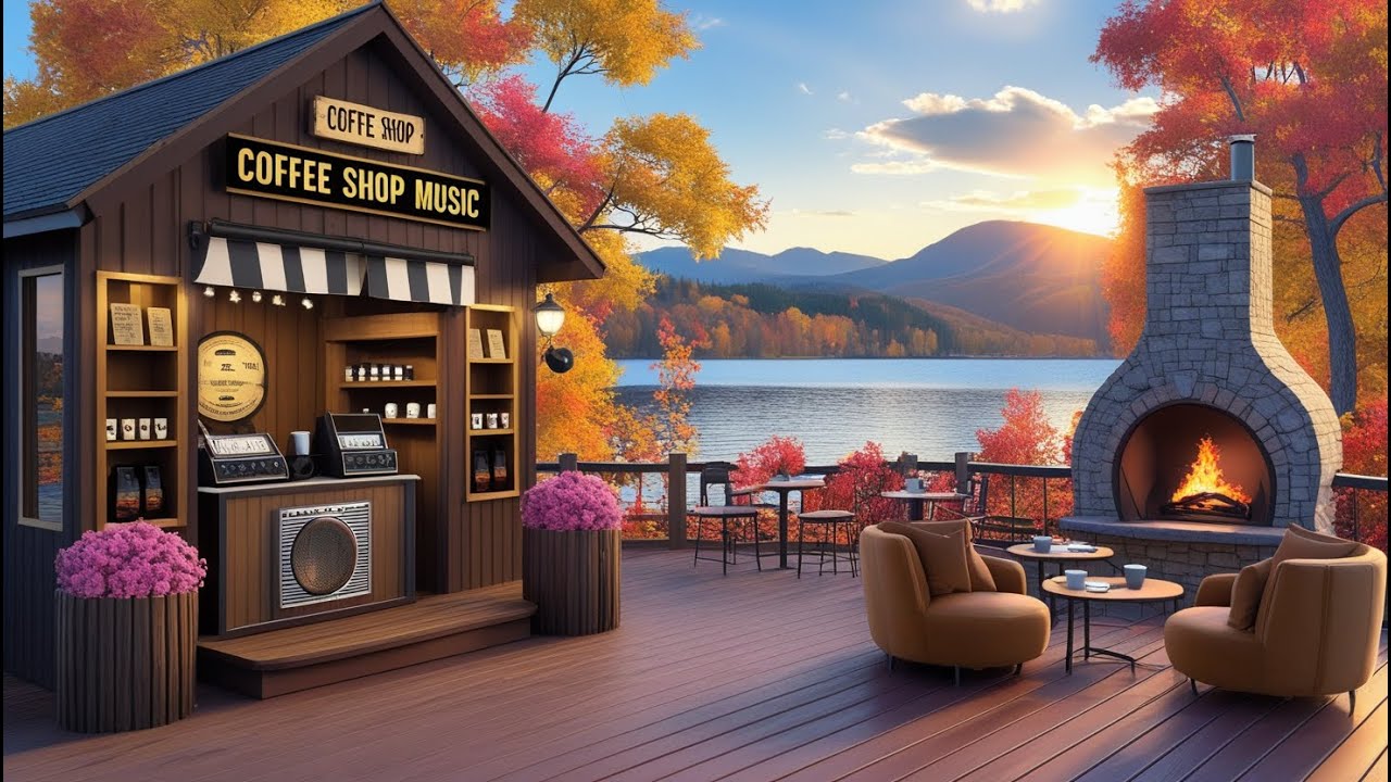 Coffee Shop Music at Cozy Lakeside Coffee Porch Ambience ☕ With Soft ...