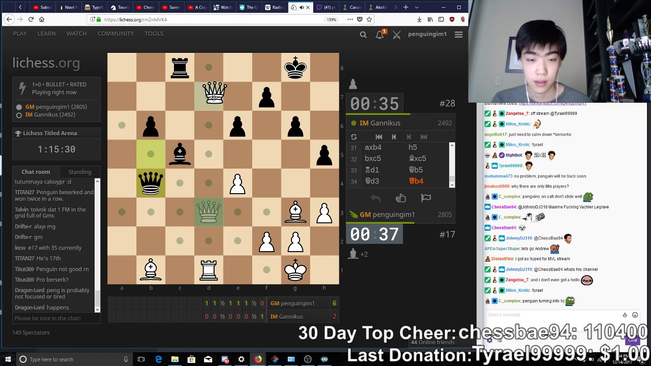 GM Andrew Tang plays Lichess.org Titled Arena (ft. DannyTheDonkey (Magnus Carlsen!), Bombegranate)