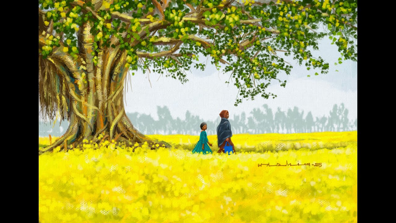 Banyan Tree & Mustard Fields | Digital Oil Painting | DigiCreates