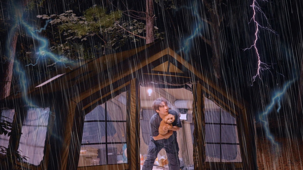 Ливень: кемпинг в надувной палатке с собакой | Дождь ASMR