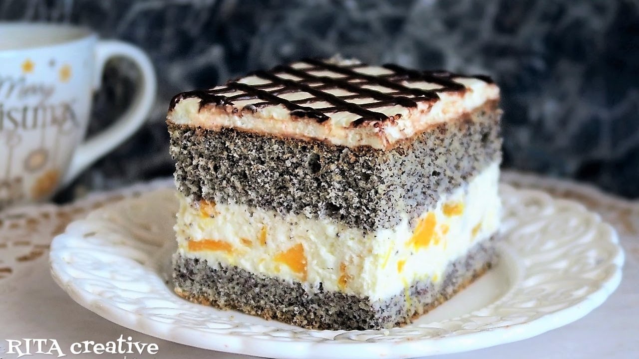 Маковый пирог с персиками