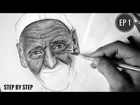 Cara menggambar potret #portrait orang tua