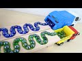 マーブルランレースASMR☆HABAダブルスロープ ダンプトラック,ゴミ収集車,救急車