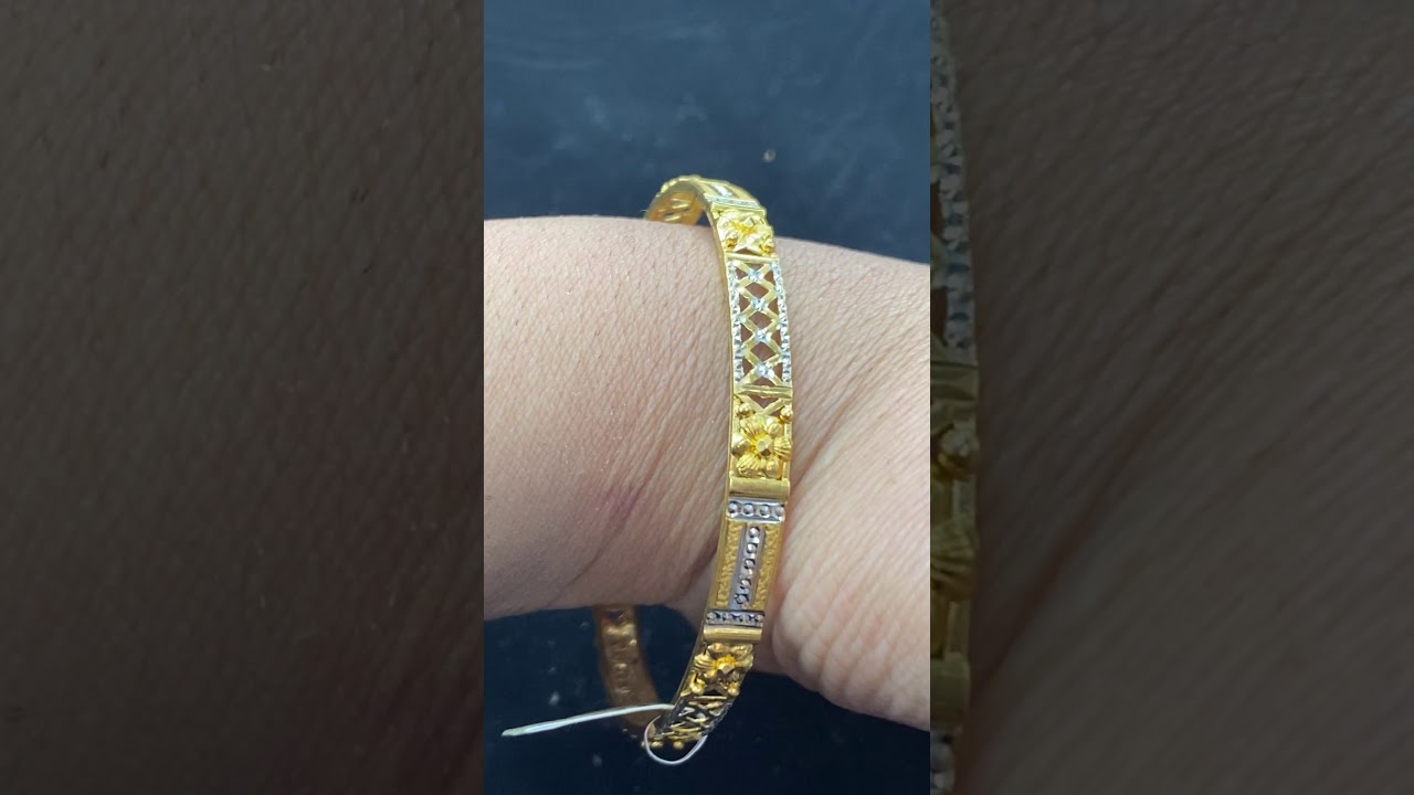 22k Solid Gold Ladies Bangle Two Tone Geometric Design br60z