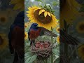 花盤低垂,靛翼接雨 Sunflower bows, indigo wings catch the flow #深靛藍父愛 #向日葵花盤 #楓紅絨寶寶