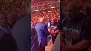 Donald Trump greets Mike Tyson at UFC 287. #ufc #shorts #mma