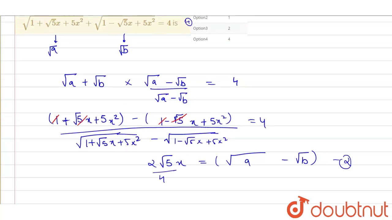 The Number Of Real Roots Of The Equation sqrt 1 sqrt 5 x 5x 2 sqrt the-number-of-real-roots-of-the-equation-sqrt-1-sqrt-5-x-5x-2-sqrt