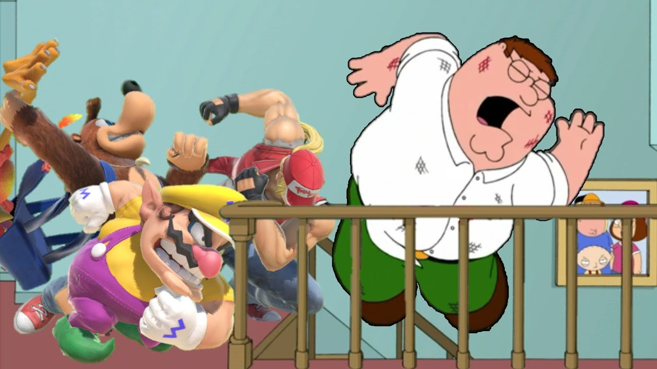 Персонажи Smash Bros. столкнули Питера с лестницы (Smash X Family Guy)