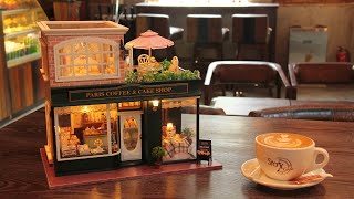 1:24 Miniature Dollhouse DIY Kit Paris Coffee and Cake Shop with LED Light Music Box Craft in a Box