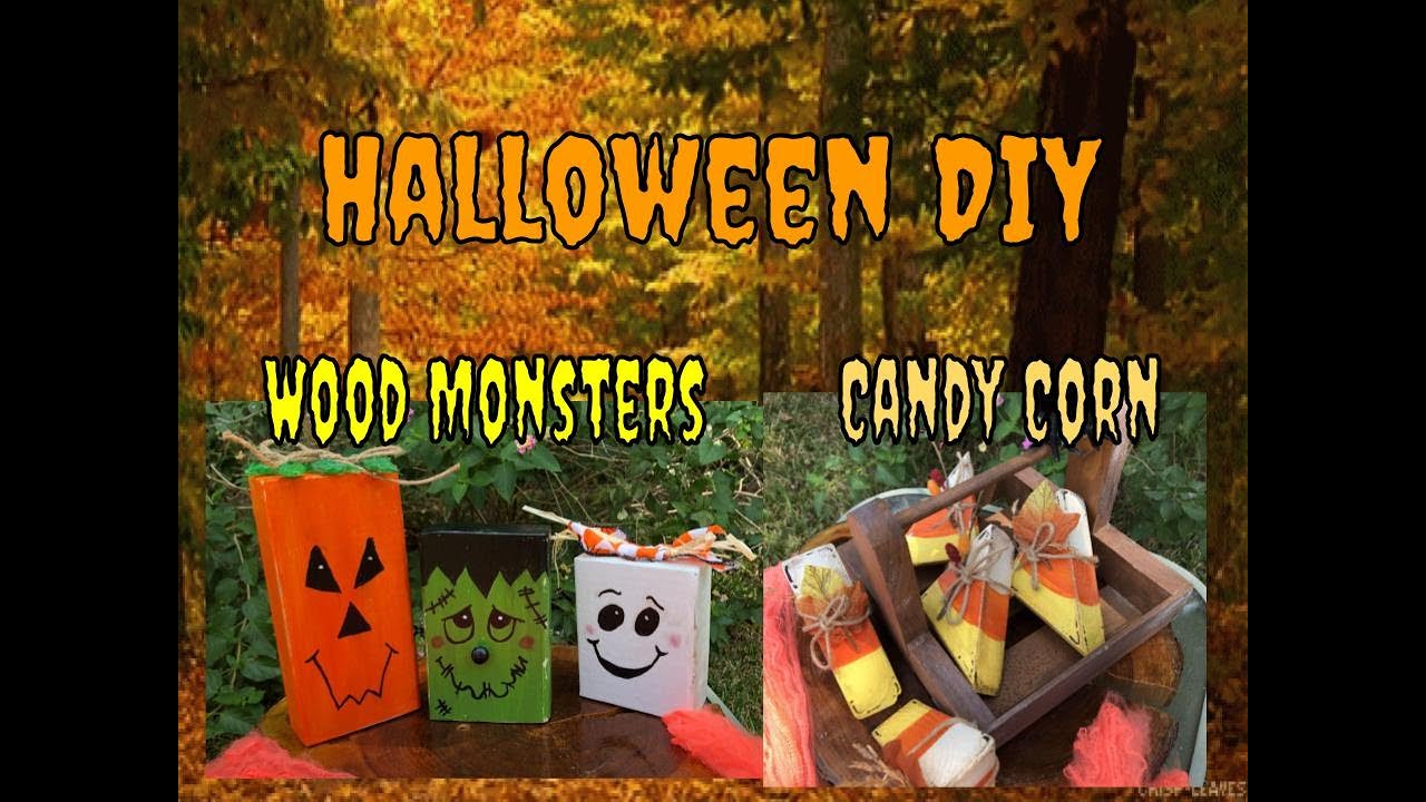 Простые деревянные монстры и украшения в виде кукурузных конфет на Хэллоуин #сделайсам