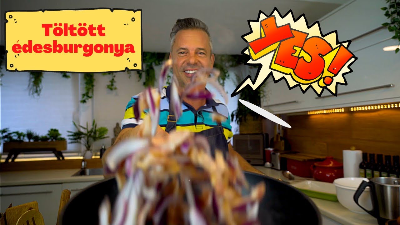 Baconos, sajtos töltött édesburgonya