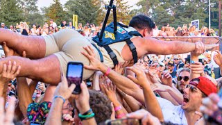 Unusually thick stage diver gets spanked by strangers