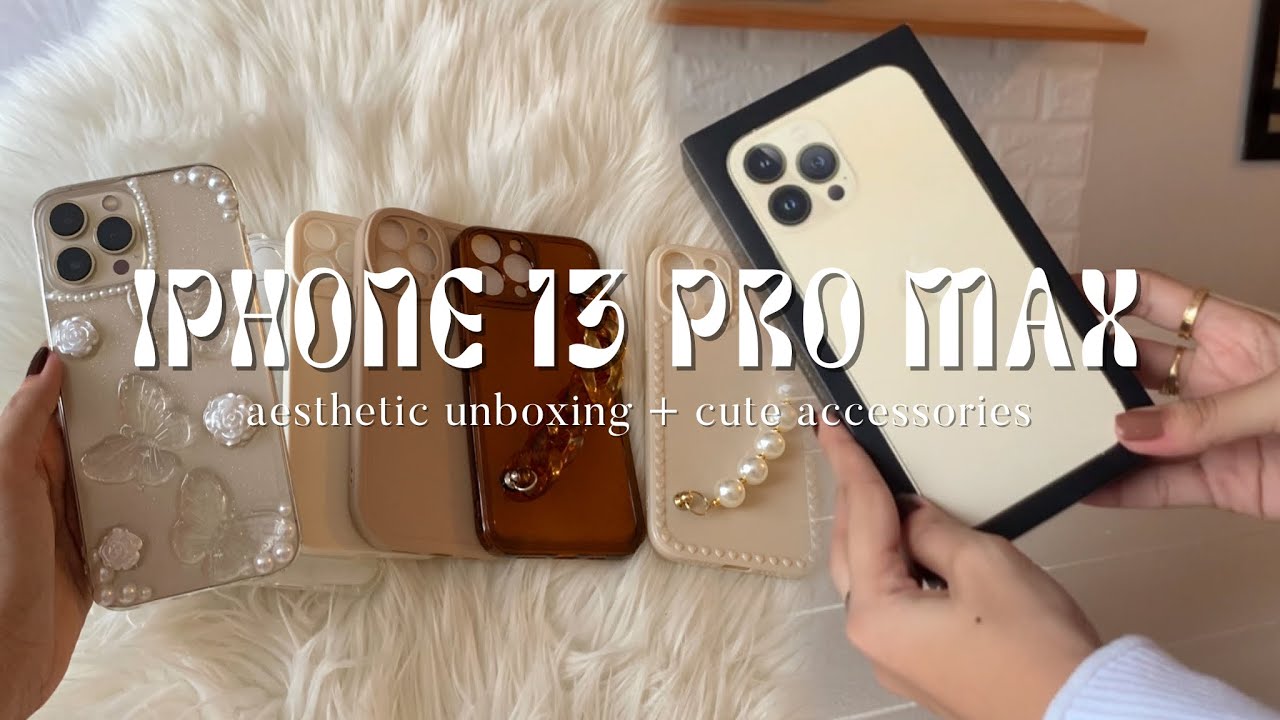 IPHONE 13 PRO MAX 📦 | gold (128GB) unboxing, setting up + aesthetic accessories