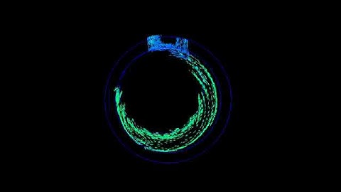 a rotating roller in a cylinder with suction and discharge on cylinder surface (top view)