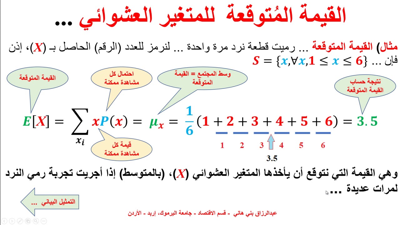 القيمة المتوقعة والتباين للمتغير العشوائي Expected Value and Variance of a Random Variable