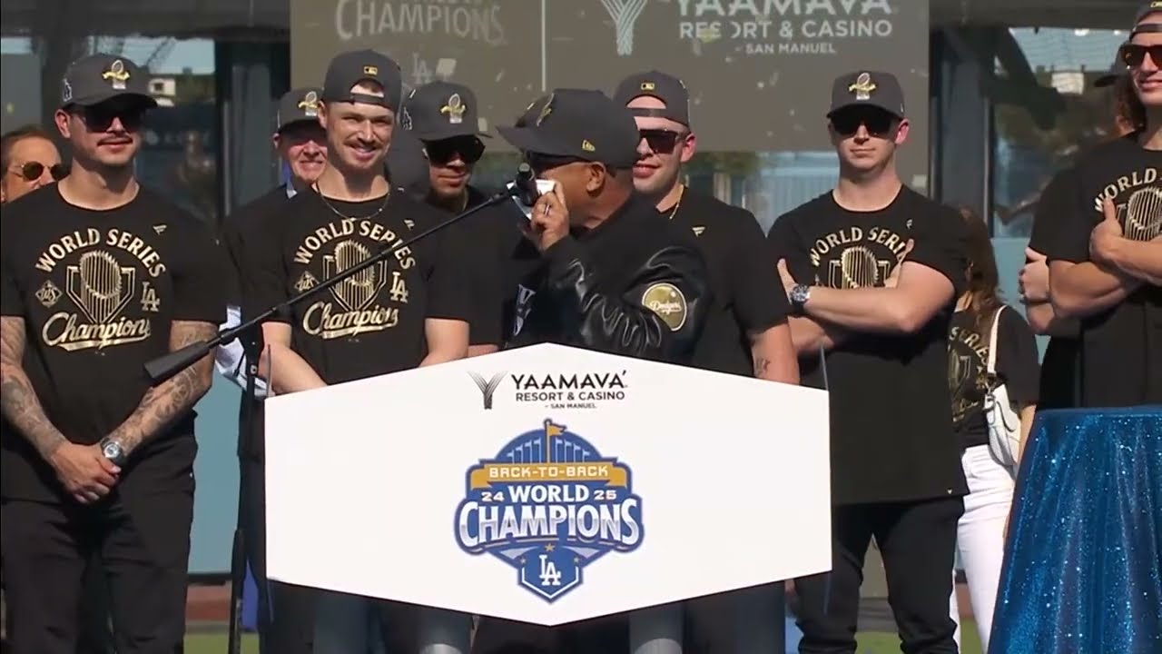 Dodgers World Series rally: Dave Roberts speech says LA was 'never going to  be denied' championship