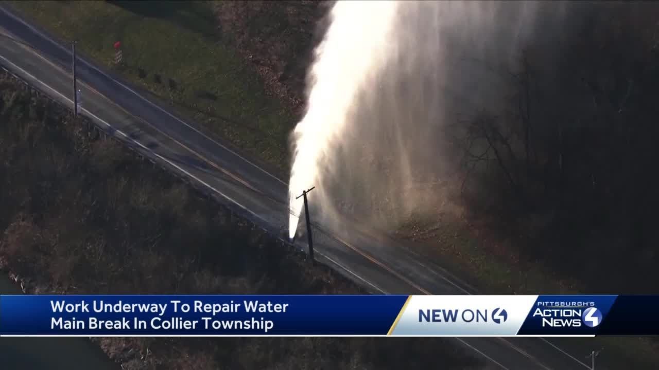 Water main breaks in Collier Township - YouTube