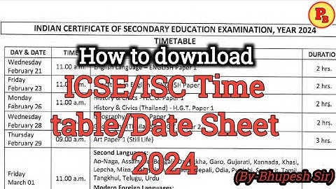 ICSE/ISC TIME TABLE 2024 || Board Exam Date sheet 2024