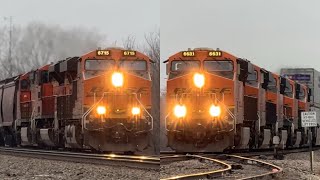 65-70 mph BNSF Z train meets slow BNSF Grain train! BNSF Transcon: Emporia sub..12/13/25